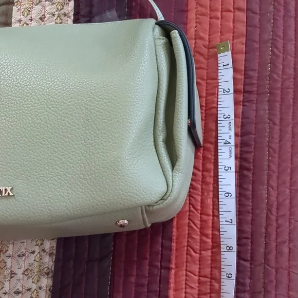 PINK STIX* sage green vegan crossbody adj. strap, dust bag zip top, 2 inside pkt - Picture 5 of 13